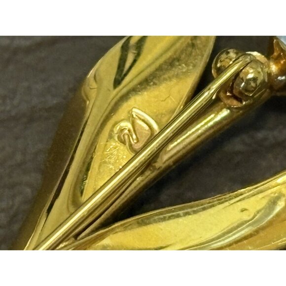 SWAROVSKI SIGNED SWAN VINTAGE CRYSTAL GOLD TONE PIN BROOCH TULIP FLOWER - Picture 5 of 7